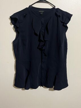 Navy Blue Ruffled Peplum Button Shirt